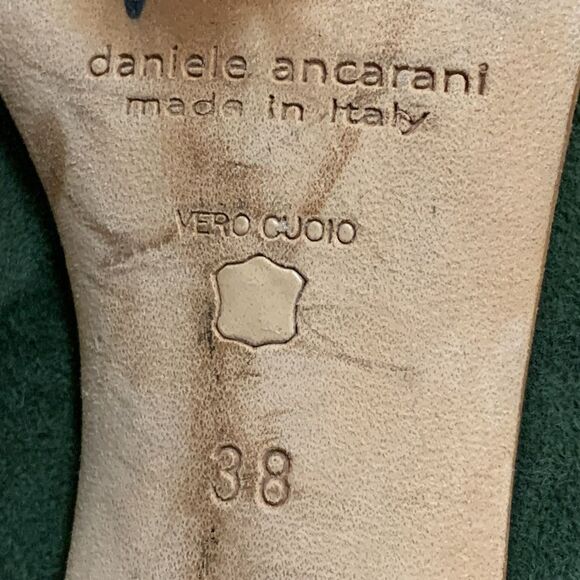 Daniele Ancarani Suede Leather Bow Tie Kelly Green Block Heel Round‎ Toe Shoes - Picture 7 of 9